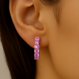 .54ct 14K White Gold Pink Sapphire Gemstone Hoop Earrings