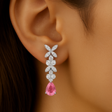 .66ct G SI 14kt White Gold Diamond & Pink Sapphire Gemstone Drop Earrings