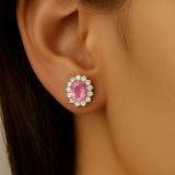 1.23ct G SI 14kt Yellow Gold Diamond & Pink Sapphire Gemstone Earrings