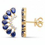 3.67ct G SI 14kt Yellow Gold Diamond & Pear Shape Blue Sapphire Gemstone Ear Crawler Earrings