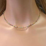 <span>DIAMOND CLOSEOUT! </span>  3.60ct G SI 14K Yellow Gold Multi Color Gemstone Round Bar Link Necklace 16" Long