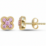 .47ct G SI 14kt Yellow Gold Pink Sapphire Gemstone Clover Earrings