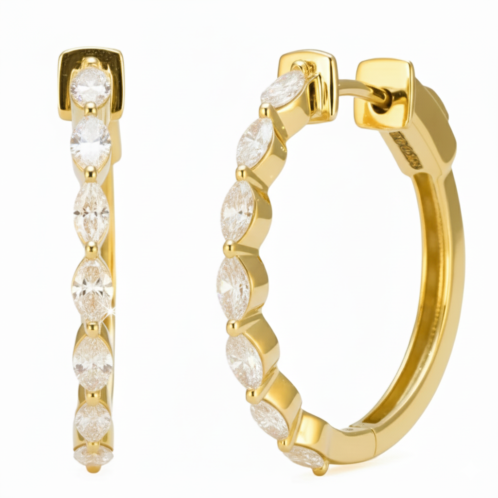 .95ct G SI 14kt Yellow Gold Marquise Cut Diamond Hoop Earrings