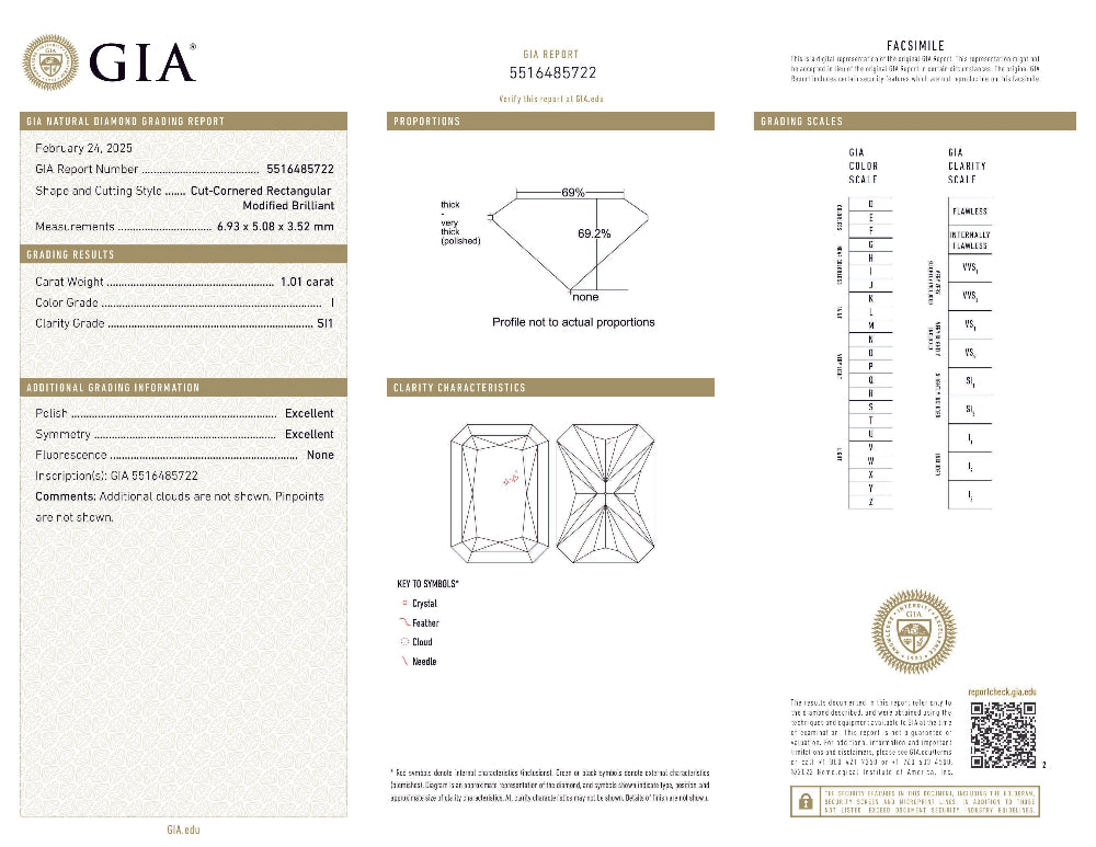<span style="color:purple">SPECIAL!</span> 1.01ct I-SI1 GIA CERTIFIED 14K White Gold Radiant Cut Diamond Solitaire Ring Band Size 7