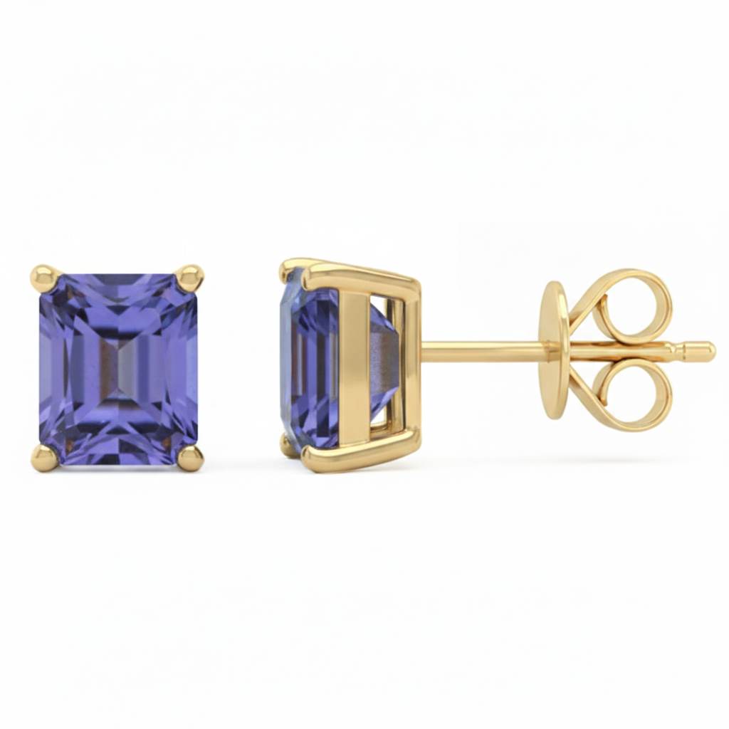 3.16ct 14kt Yellow Gold Tanzanite Gemstone Stud Earrings