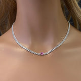 <span>GEMSTONE CLOSEOUT! </span> 1.75ct G SI 14K White Gold Diamond & Pink Sapphire Gemstone Chain Necklace 13+3" Long