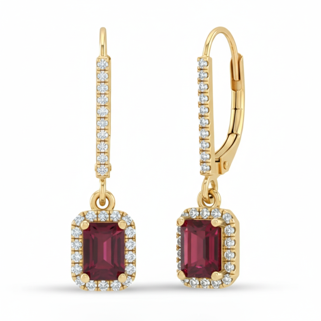 1.49ct G SI 14kt Yellow Gold Diamond & Ruby Gemstone Drop Dangling Earrings