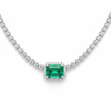 3.51ct G SI 14K White Gold Diamond & Natural Green Emerald Gemstone Necklace