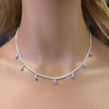 <span>GEMSTONE CLOSEOUT! </span> 2.18ct G SI 14K White Gold Diamond & Blue Sapphire Cuban Chain Necklace 12+4"Long