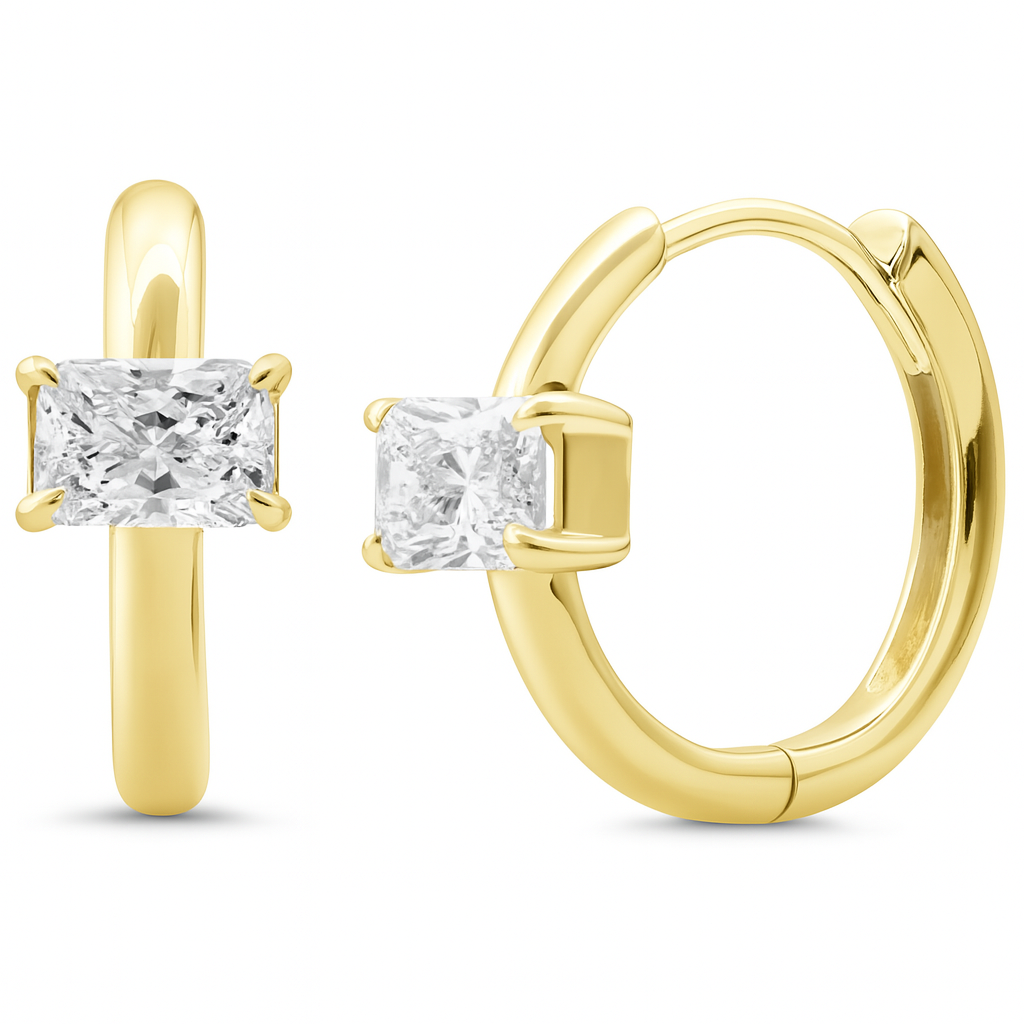 .50ct G SI 14K Yellow Gold Radiant Cut Diamond Hoop Huggie Earrings