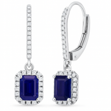 1.21ct G SI 14K White Gold Diamond & Blue Sapphire Gemstone Drop Dangle Earrings