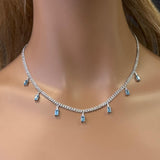 3.80ct G SI 14K White Gold Diamond & Aquamarine Cuban Necklace 12" + 4" EXT