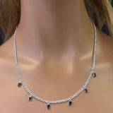 2.82ct G SI 14K White Gold Diamond & Blue Sapphire Cuban Link Necklace 13" + 6" EXT