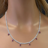 <span style="color:purple">SPECIAL!</span> 3.10ct G SI 14K White Gold Diamond & Ruby Cuban Link Necklace 13" + 6" EXT