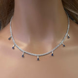 <span>GEMSTONE CLOSEOUT! </span> 2.44ct G SI 14k White Gold Diamond & Blue Sapphire Cuban Link Necklace 14" + 2" EXT