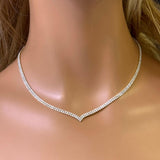 7.00ct G SI 14K White Gold Round Diamond 2-Row V Shaped Tennis Necklace 16" Long