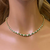 2.89ct G SI 14K Yellow Gold Diamond & Emerald Gemstones Graduated Necklace 16" Long