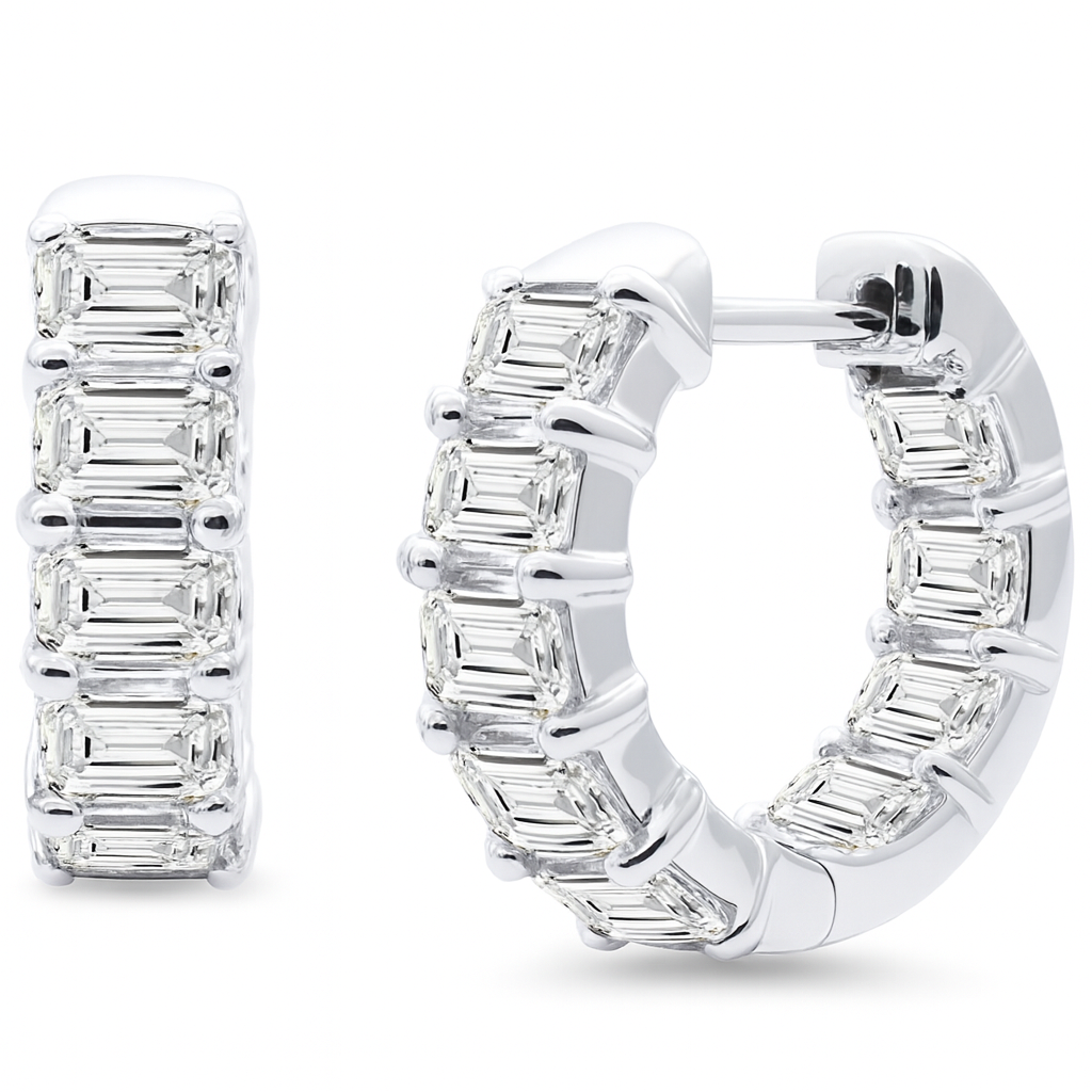 3.64ct G SI 14K White Gold Emerald Cut Diamond Hoop Earrings