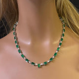 27.47ct G SI 14K White Gold Diamond & Natural Emerald Gemstones Pendant Necklace 16+2" Ext. Long