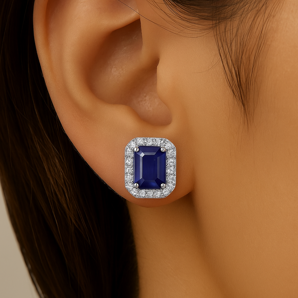 1.69ct G SI 14K White Gold Diamond & Blue Sapphire Gemstone Earrings