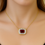 .56ct G SI 14K Yellow Gold Diamond & Ruby Gemstone Pendant Necklace 16+2" Ext