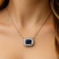 <span style="color:purple">SPECIAL!</span> .52ct G SI 14K White Gold Diamond & Blue Sapphire Gemstone Pendant Necklace 16+2" Ext