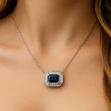 .44ct G SI 14K White Gold Diamond & Blue Sapphire Gemstone Pendant Necklace 16+2" Ext