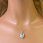 <span style="color:purple">SPECIAL!</span>6.04ct G SI 14K White Gold Diamond & Oval Shape Aquamarine Gemstone Pendant Necklace 16" Long Chain