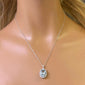 <span style="color:purple">SPECIAL!</span>5.80ct G SI 14K White Gold Diamond & Oval Shape Aquamarine Gemstone Pendant Necklace 18" Long Chain