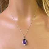 <span style="color:purple">¡ESPECIAL!</span>Colgante de oro blanco de 14 quilates de 8.60 ct G SI con diamantes y amatista talla pera, con cadena de 18" de largo