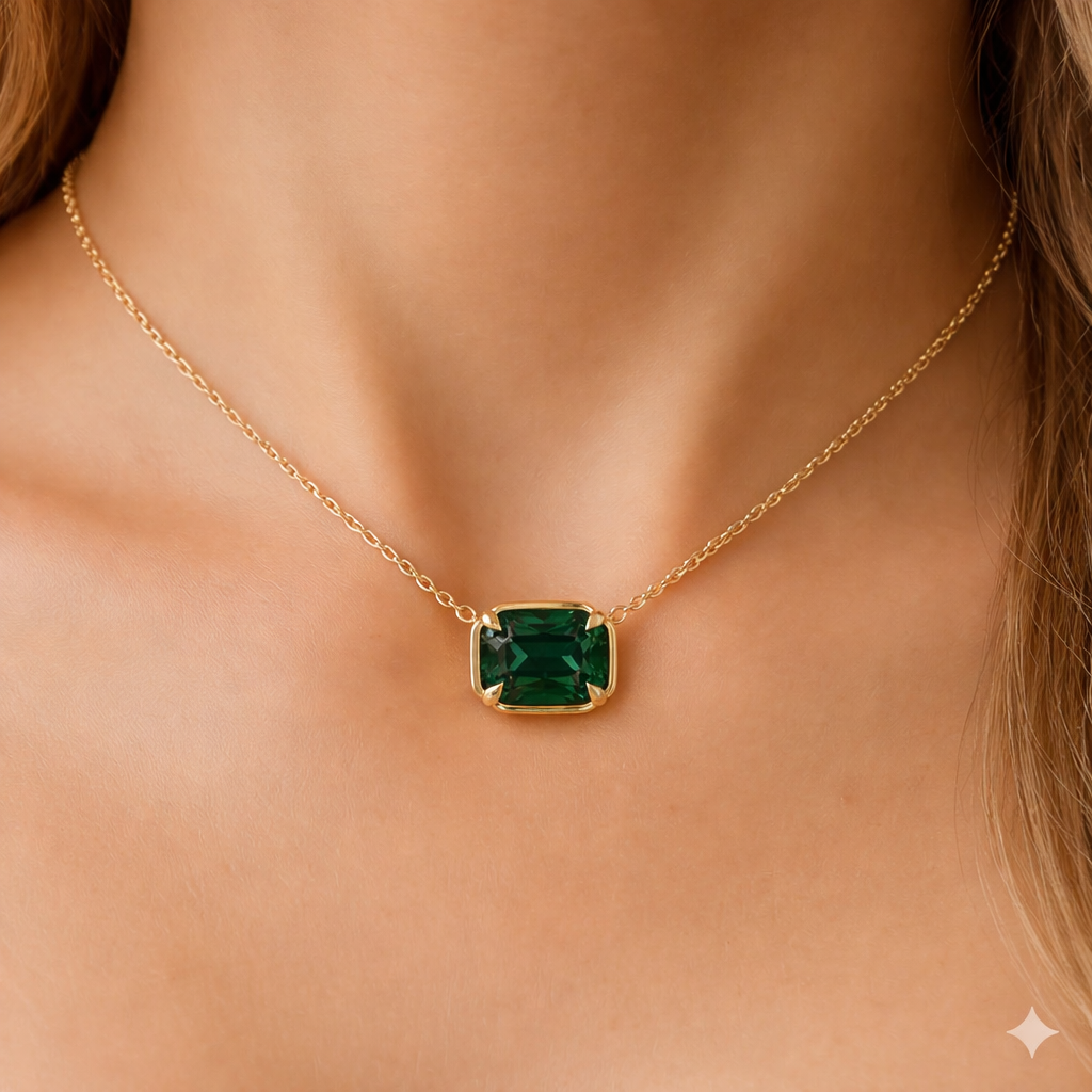 <span style="color:purple">SPECIAL!</span> 1.10ct 14kt Yellow Gold Emerald Gemstone Pendant Necklace 16+2" Ext Long
