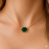 <span style="color:purple">SPECIAL!</span> 1.10ct 14kt Yellow Gold Emerald Gemstone Pendant Necklace 16+2" Ext Long