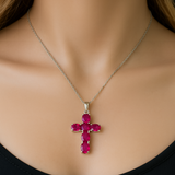1.17ct G SI 14K White Gold Ruby Gemstone Cross Pendant Necklace 18" Chain