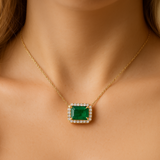 .97ct G SI 14K Yellow Gold Diamond & Emerald Gemstone Eagle Claw Prong Set Pendant Necklace 18" Chain