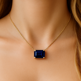 <span style="color:purple">SPECIAL!</span>1.23ct G SI 14K Yellow Gold Blue Sapphire Gemstone Solitaire Pendant Necklace 18" Chain