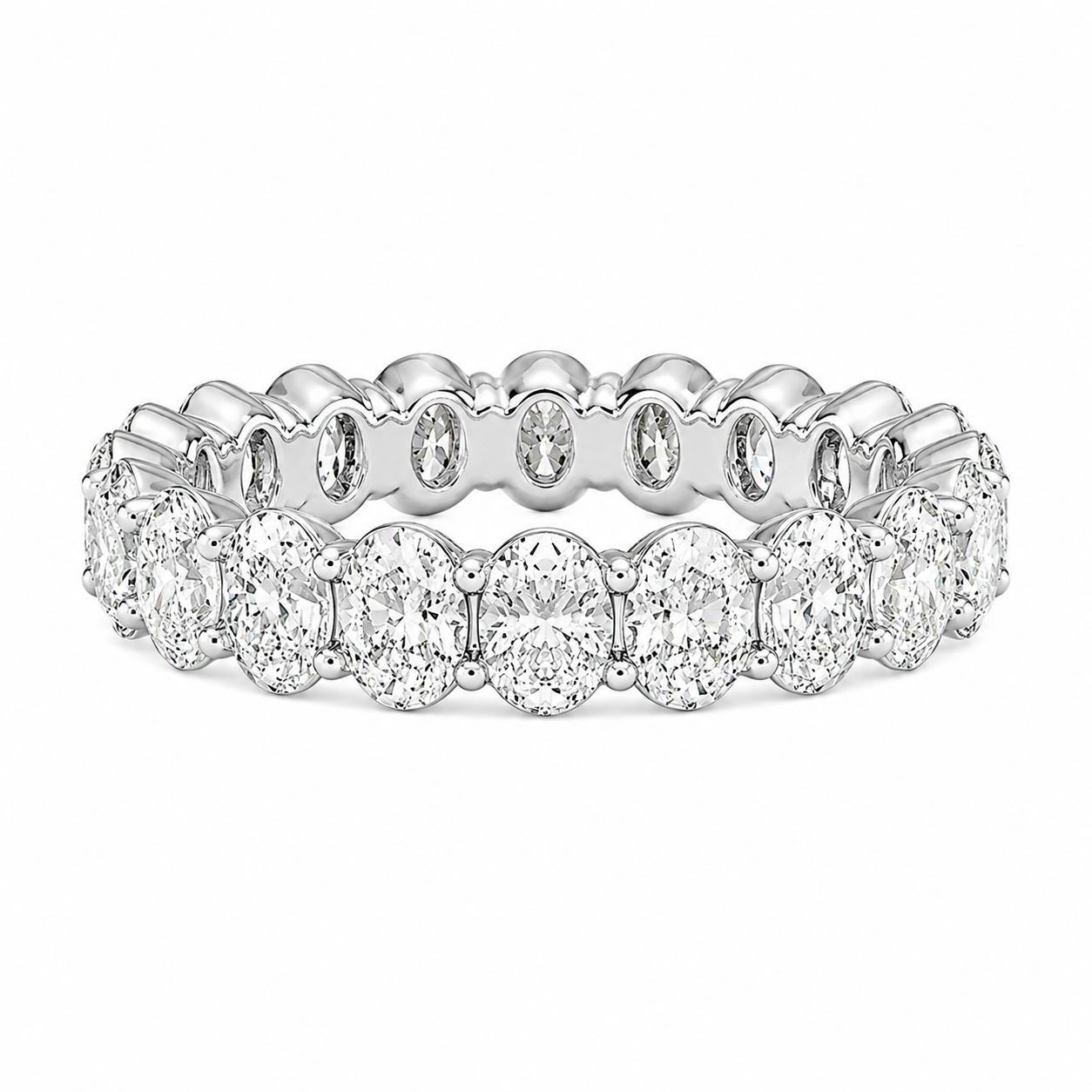 <span style="color:purple">¡ESPECIAL!</span> 2.96ct G SI Anillo de banda de eternidad de diamantes ovalados de oro blanco de 14K Talla 6.5