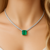 <span style="color:purple">SPECIAL!</span>16.50ct G SI 14K White Gold Diamond & Emerald Gemstone Tennis Necklace 16" Long