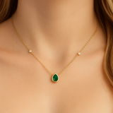 <span style="color:purple">SPECIAL!</span>.60ct G SI 14K Yellow Gold Diamond & Emerald Gemstone Pendant 18" Long