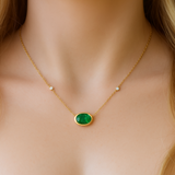 .70ct G SI 14K Yellow Gold Diamond & Emerald Gemstone Pendant 18" Long