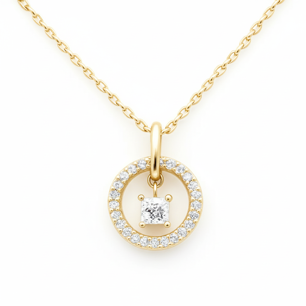 .23ct G SI 14K Yellow Gold Diamond Solitaire Pendant 18" Long