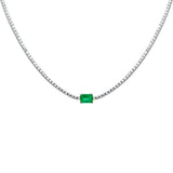 7.75ct G SI 14K White Gold Diamond & Emerald Gemstone Tennis Necklace 16" Chain