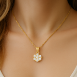 .60ct G SI 14K Yellow Gold Flower Solitaire Diamond Pendant Necklace 18" Chain
