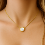 1.01ct G SI 14K Yellow Gold Round Diamond Bezel Pendant 18" Long