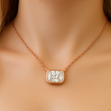 .31ct G SI 14K Rose Gold Bezel Set Radiant Cut Diamond Pendant 18" Long