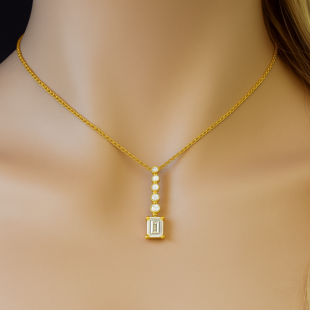 .31ct G SI 14K Yellow Gold Diamond Radiant Cut Diamond Drop Journey Solitiare Pendant 18" Long