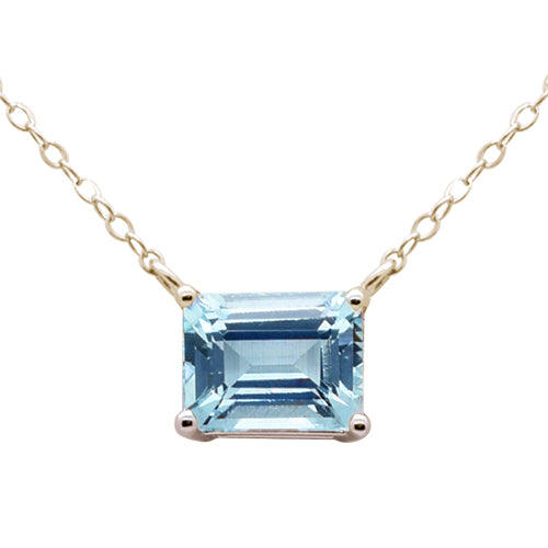 1.51ct G SI 14K Yellow Gold Aquamarine Gemstone Solitaire Pendant Necklace 18" Long