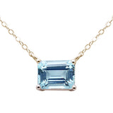 1.51ct G SI 14K Yellow Gold Aquamarine Gemstone Solitaire Pendant Necklace 18" Long