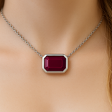 1.18ct G SI 14K White Gold Ruby Gemstone Bezel Set Pendant Necklace 18" Long Chain