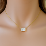 1.01ct G SI 14kt Yellow Gold Bezel Set Radiant Cut Diamond Pendant Necklace 18"