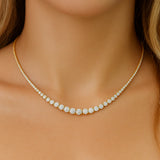 2.99ct G SI 14K Yellow Gold Diamond Tennis Riviera Necklace 16" Long